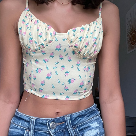 Floral print cross tie crop top - Picture 1 of 3
